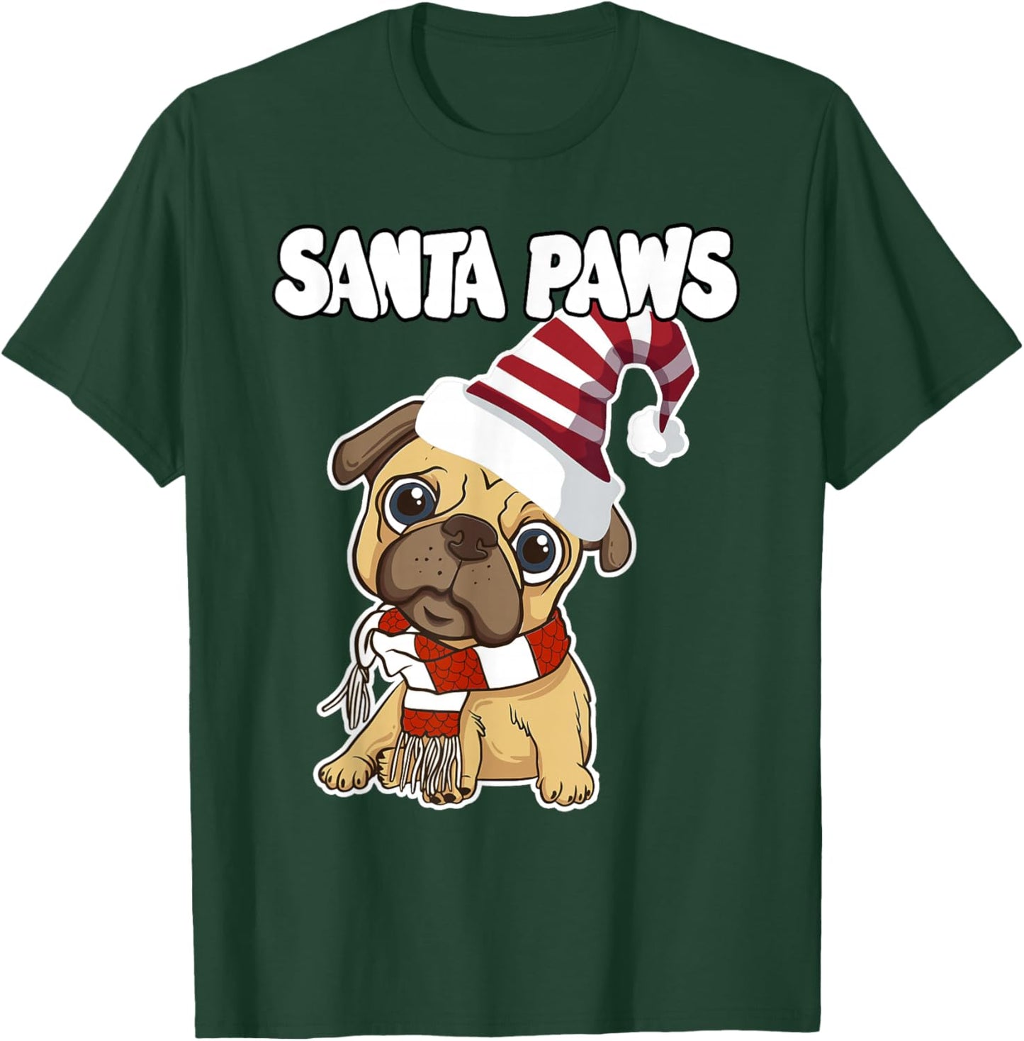 Pug Santa Paws Cute Christmas T-Shirt - T-Shirt | Forest