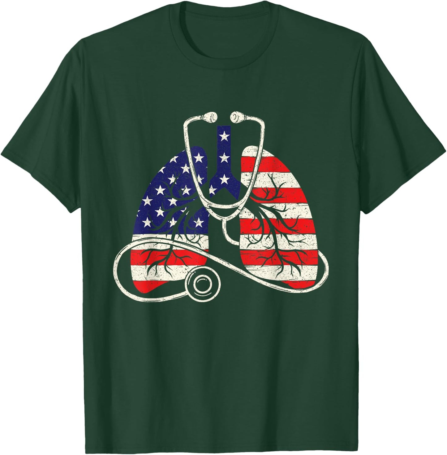 Patriotic Lungs - American Flag Respiratory Therapist T-Shirt - T-Shirt | Forest