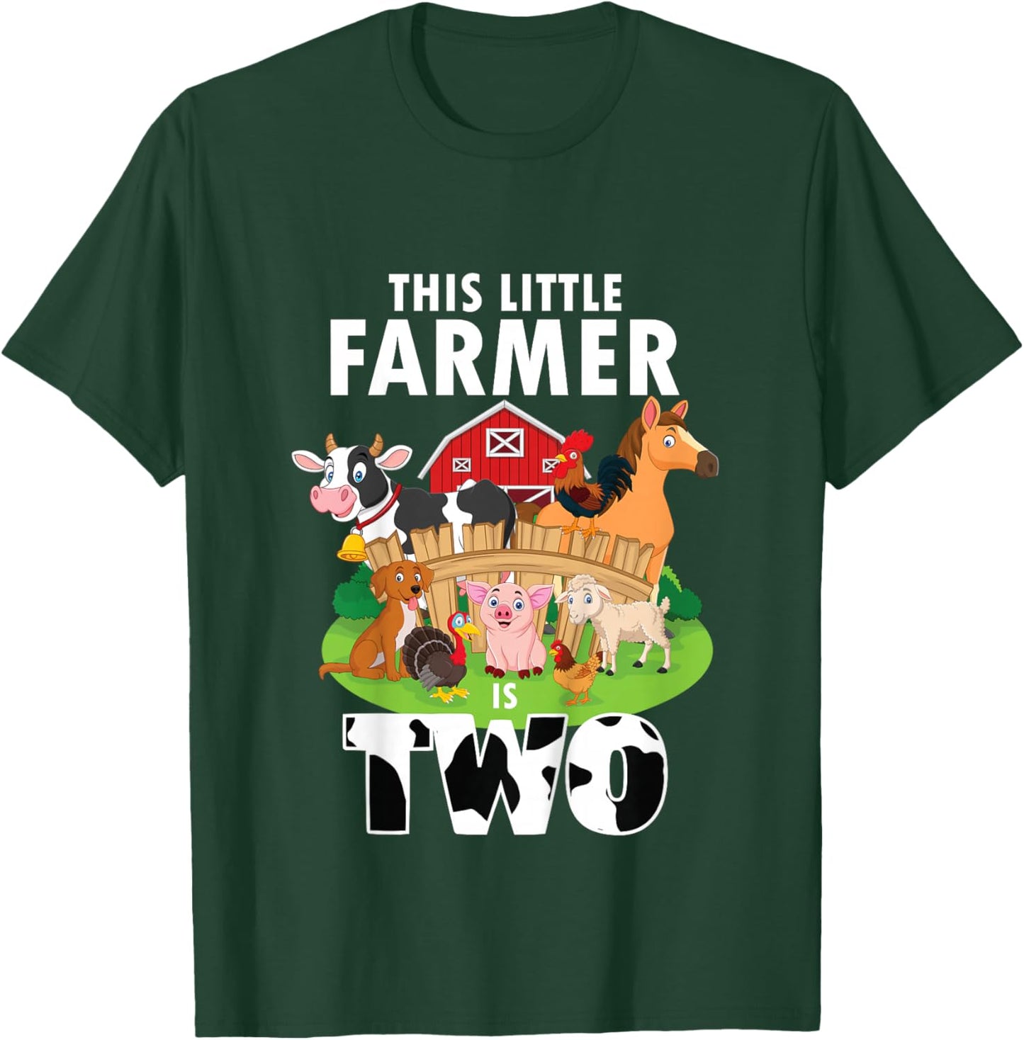 Kids 2 Years Old Boy Farmer 2nd Birthday Farm Animals Kids T-Shirt - T-Shirt | Forest