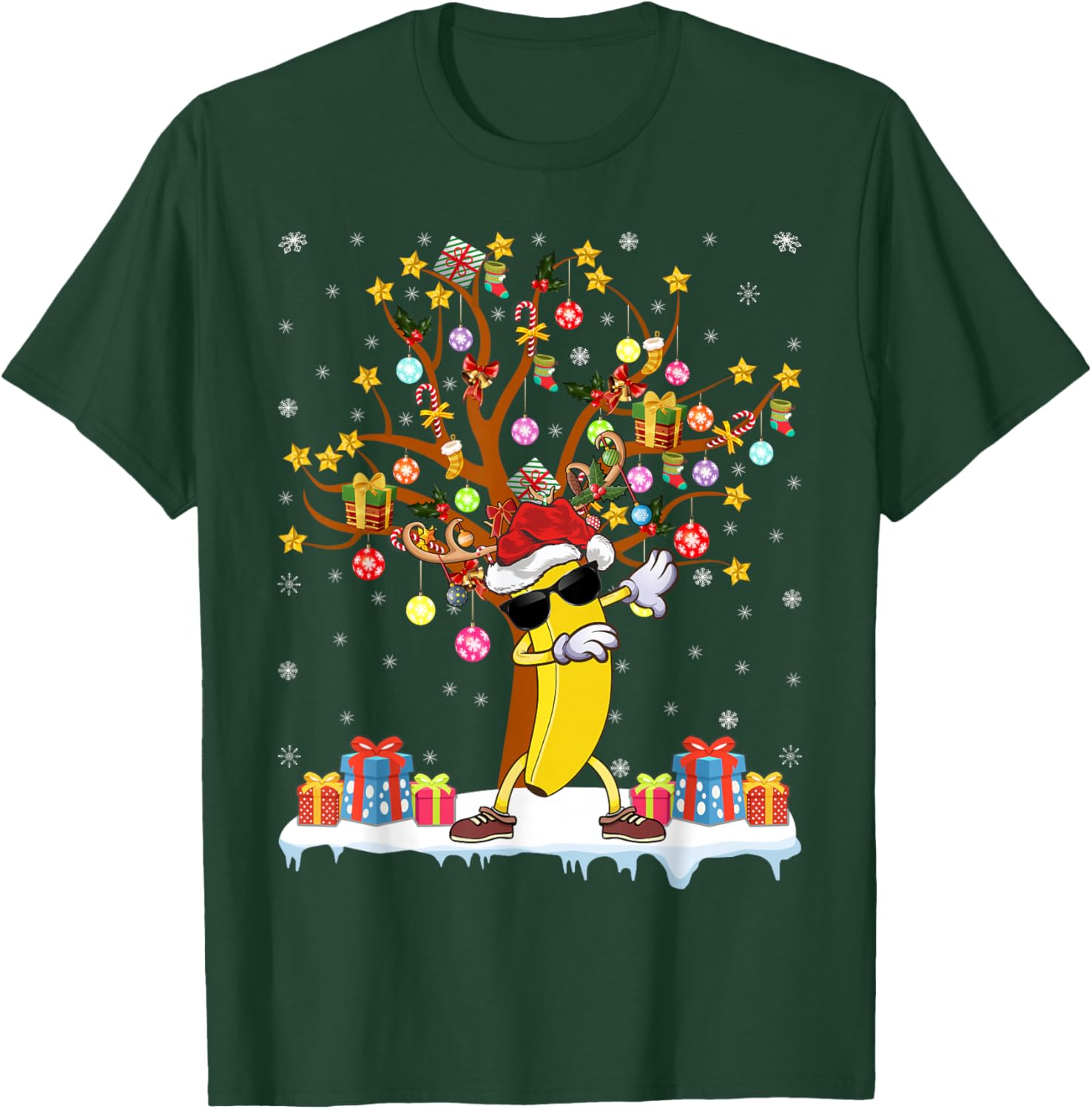 Banana Xmas Lighting Tree Santa Banana Christmas Tree T-Shirt - T-Shirt | Forest