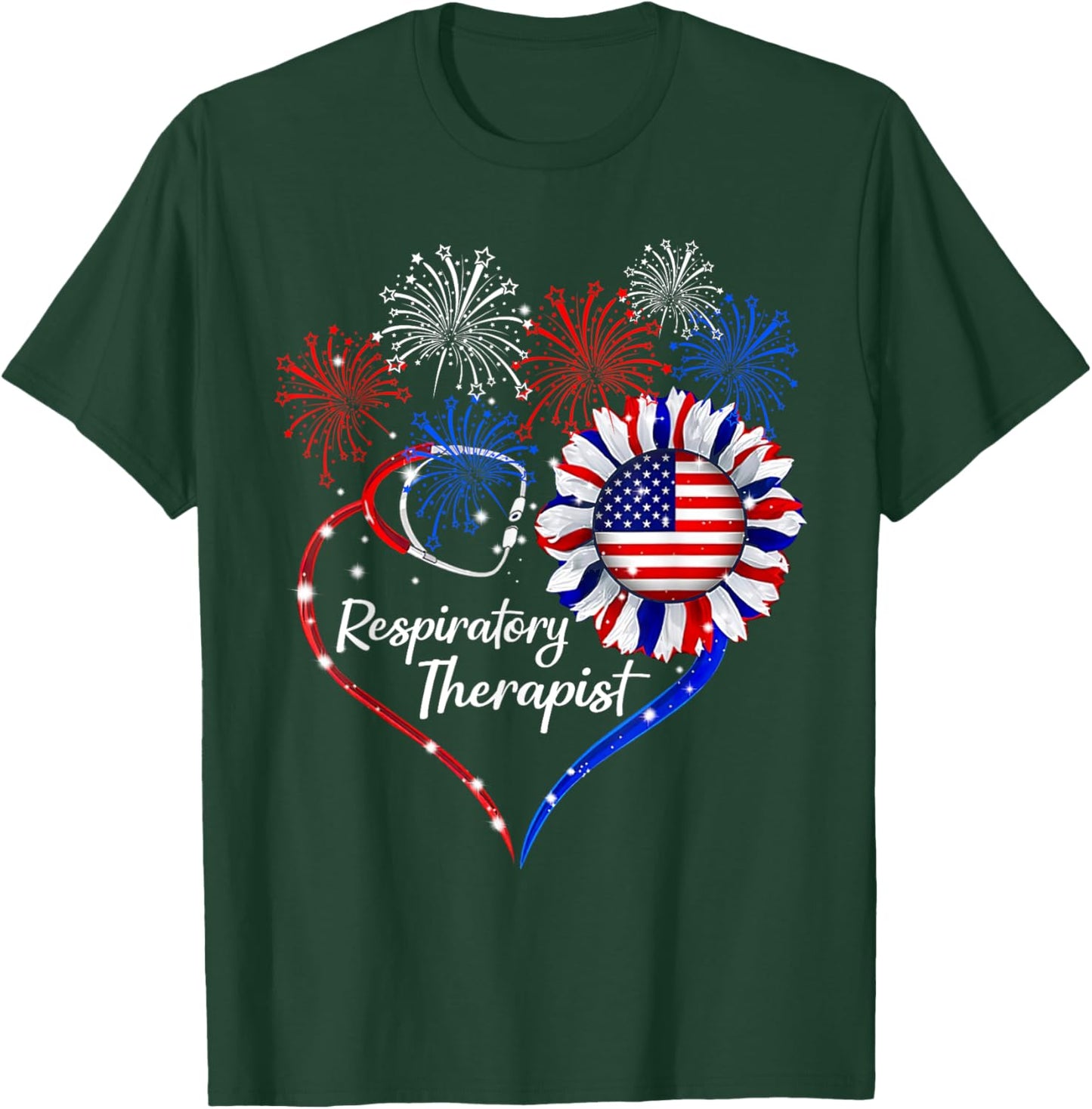 Patriotic Respiratory Therapist Sunflower 4th Of July Flag T-Shirt - T-Shirt | Forest