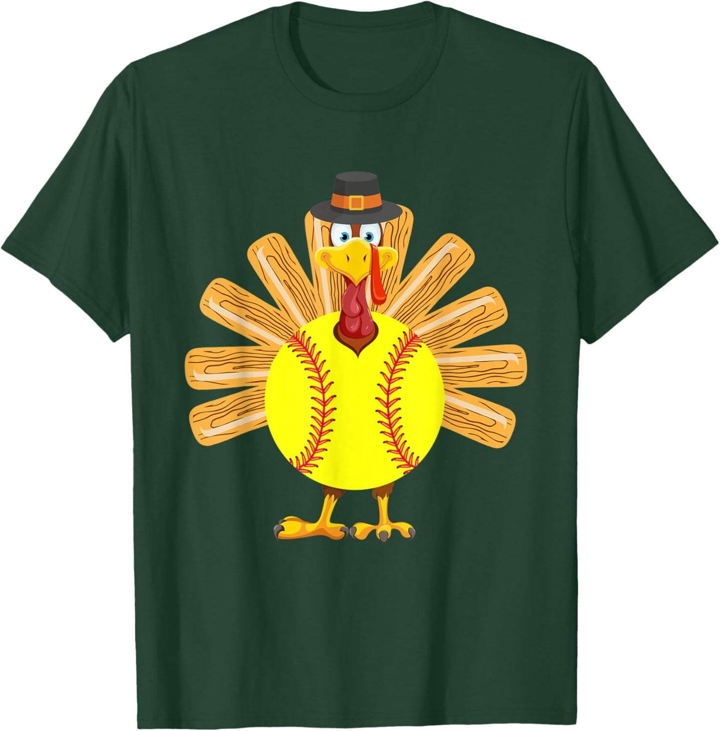 Softball Turkey Thanksgiving Shirt for Girls Toddler Kid Mom T-Shirt - T-Shirt | Forest
