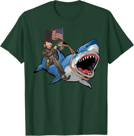 Abe Lincoln Riding Shark - Shark Lovers Shark 4th of July T-Shirt - T-Shirt | Forest