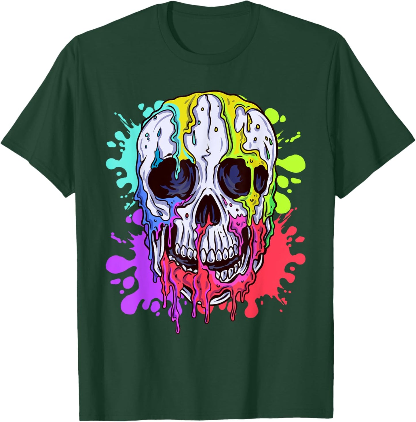 Melting Skull Colorful Paint Drip Graphic T-Shirt - T-Shirt | Forest
