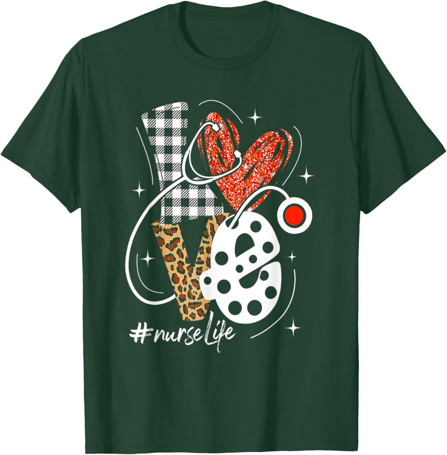 Nurse Life RN LPN CNA Healthcare Cheetah Heart Leopard Funny T-Shirt - T-Shirt | Forest