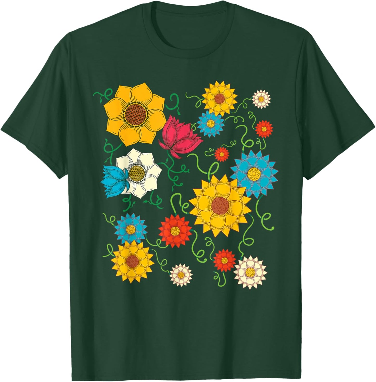 Beautiful Wildflowers Colorful Garden Flower Botanical T-Shirt - T-Shirt | Forest