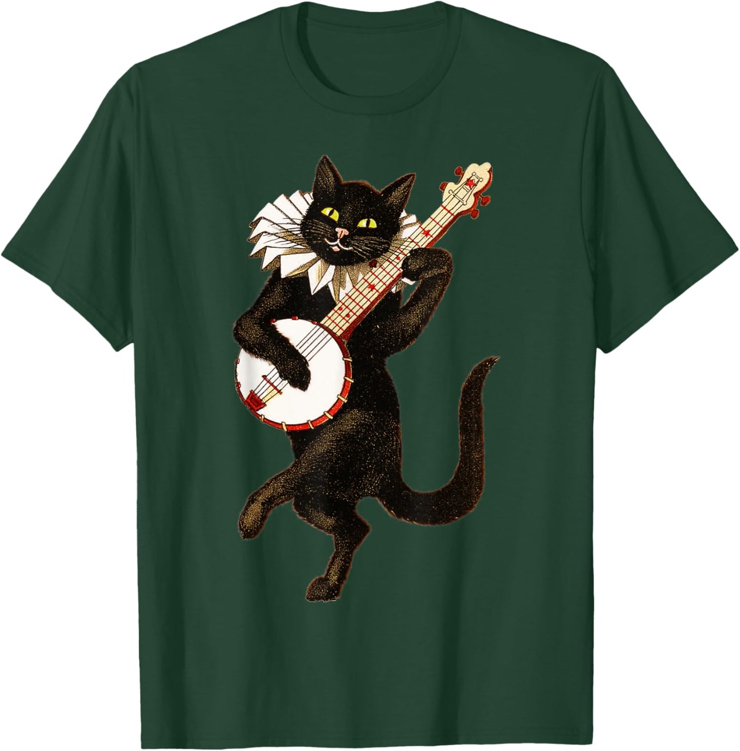 Vintage Silly Weird Cat Playing Banjo Country Cat Lover T-Shirt - T-Shirt | Forest