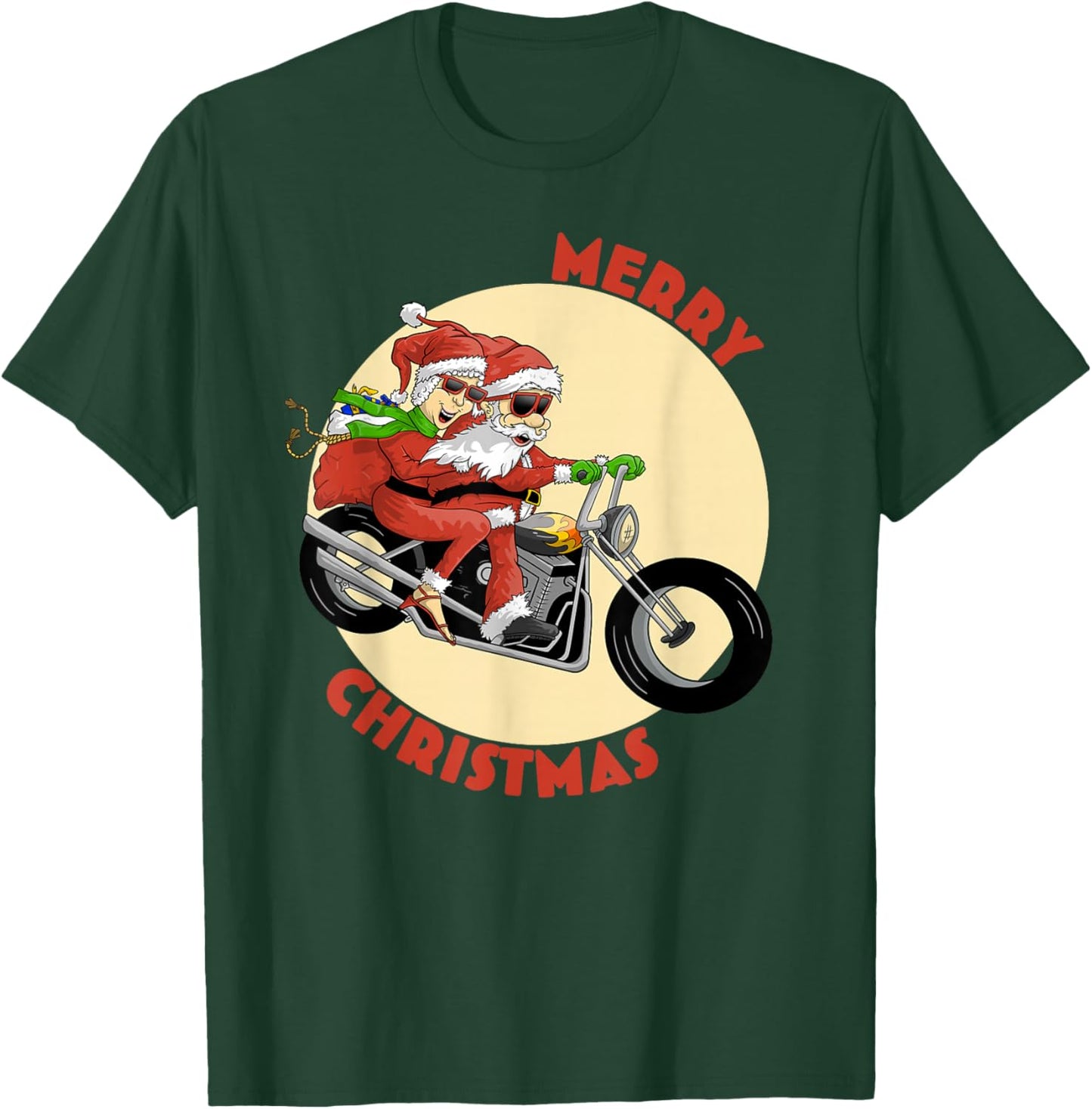 Mr and Mrs Claus on Motorcycle Christmas for Biker Couples T-Shirt - T-Shirt | Forest