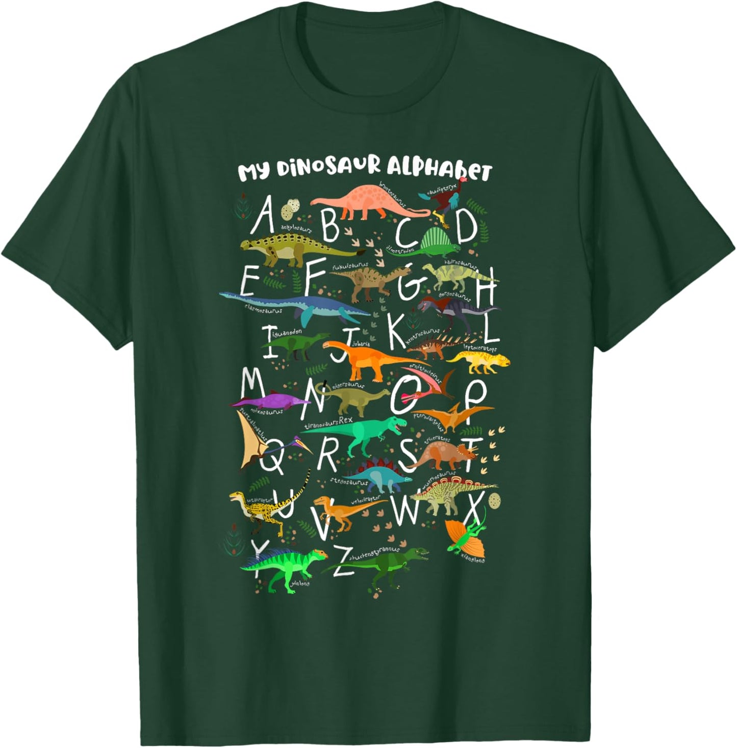 ABC Dino Identification A-Z Types Of Dinosaurs Alphabet T-Shirt - T-Shirt | Forest