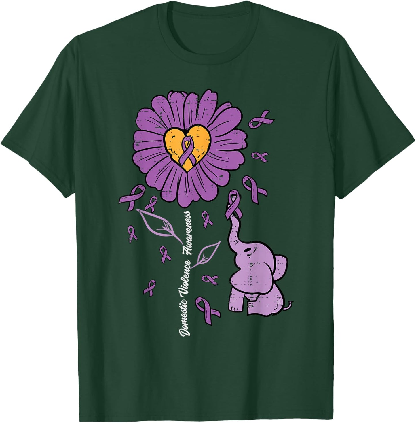 Domestic Violence Sunflower Elephant Awareness Women Kid Men T-Shirt - T-Shirt | Forest