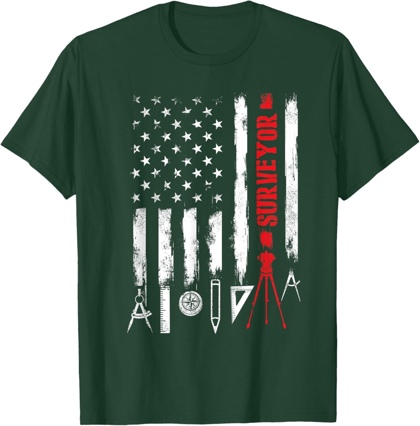 Patriotic USA Flag Land Surveyor Land Examiner Cartographer T-Shirt - T-Shirt | Forest