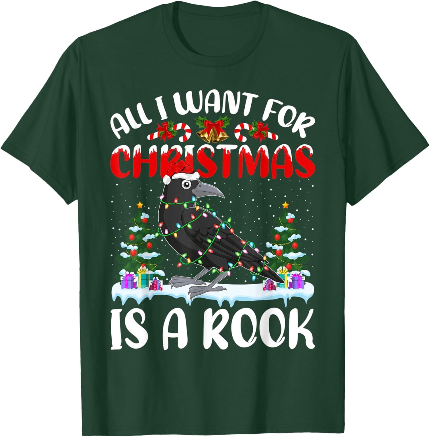 Funny Santa Hat All I Want For Christmas Is A Rook Bird T-Shirt - T-Shirt | Forest