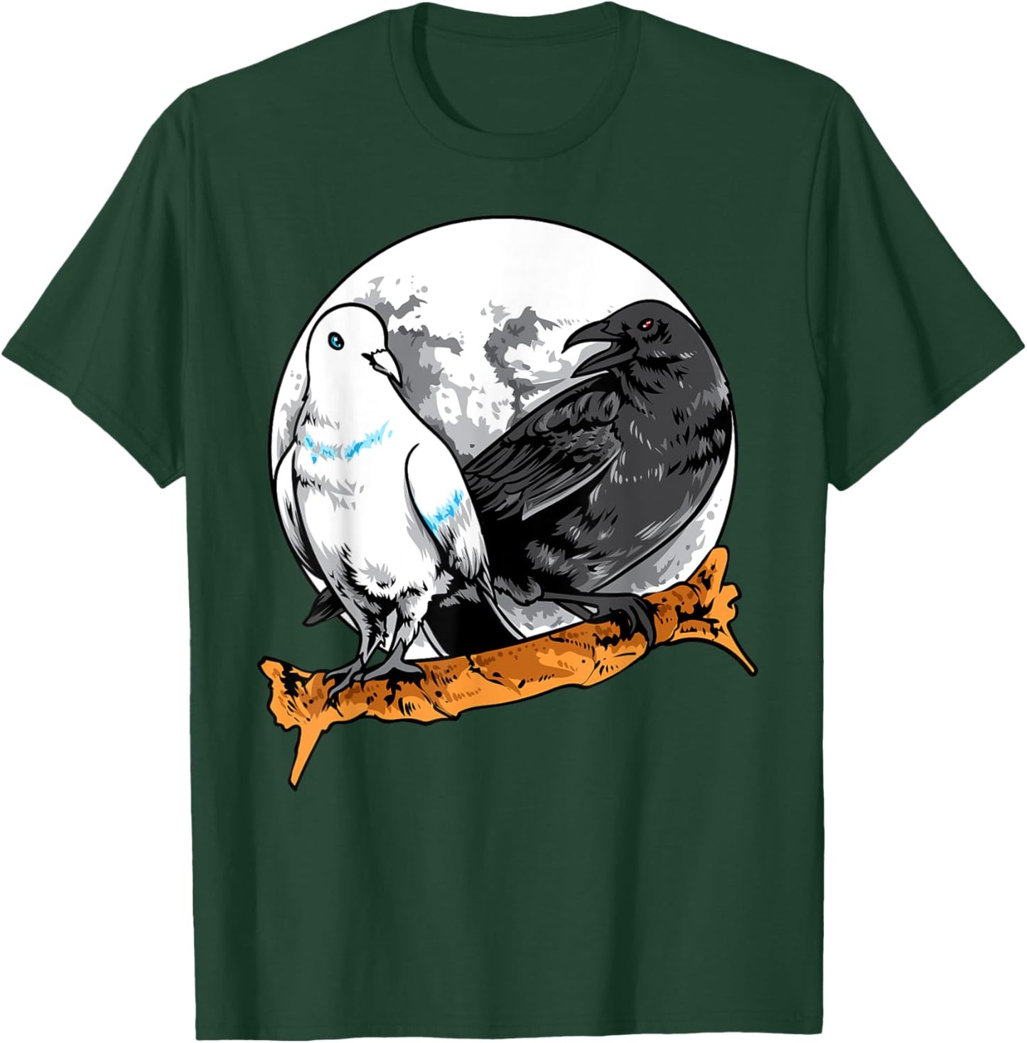 Dove and Crow Ying Yang Raven Birds Spirit Animals Moon T-Shirt - T-Shirt | Forest