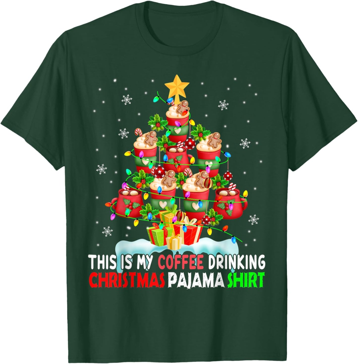 This Is My Coffee Drinking Christmas Pajama Shirt Coffee T-Shirt - T-Shirt | Forest