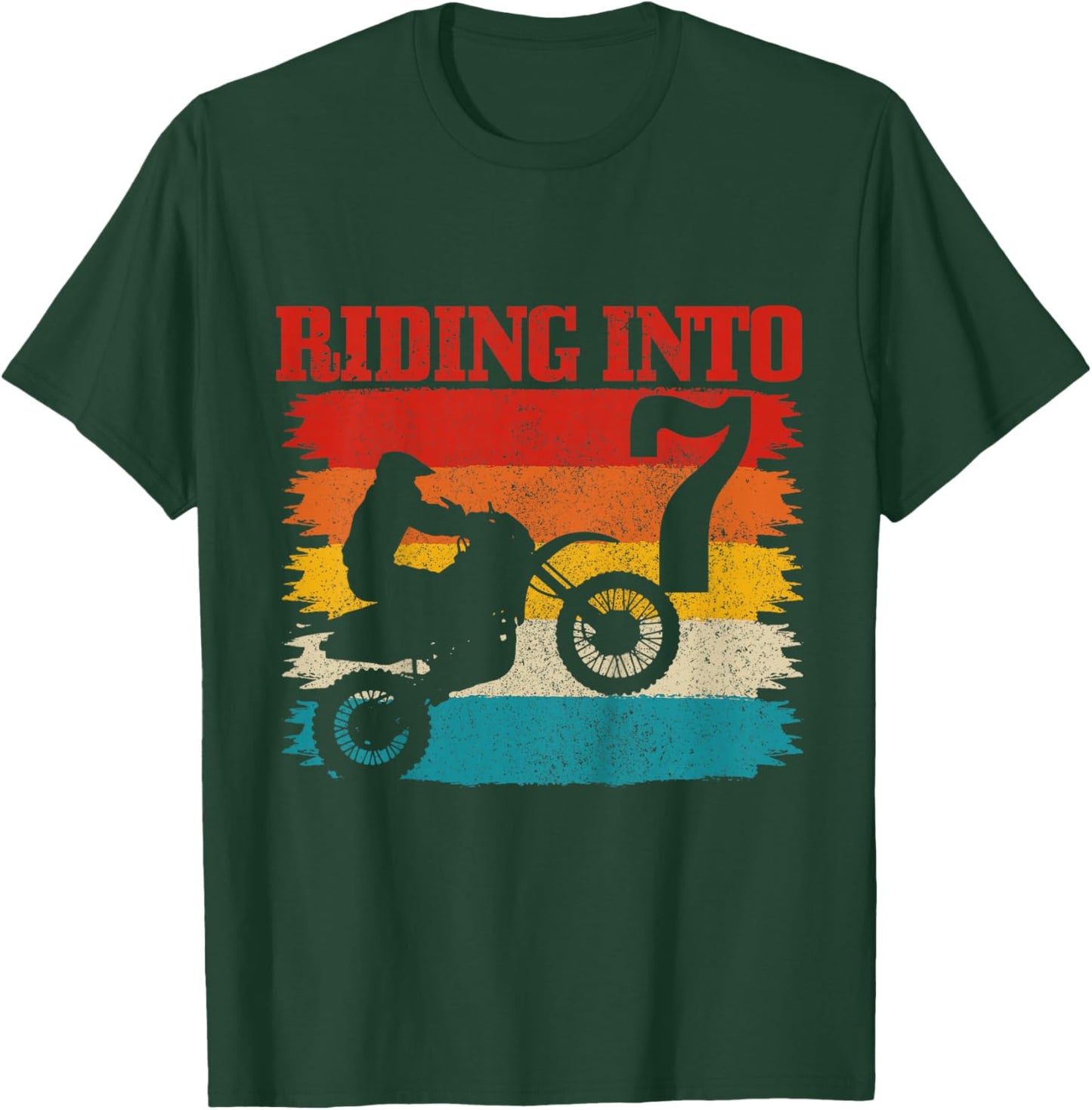 Riding Into 7 Motocross 7th Birthday Dirt Bike Enduro T-Shirt - T-Shirt | Forest