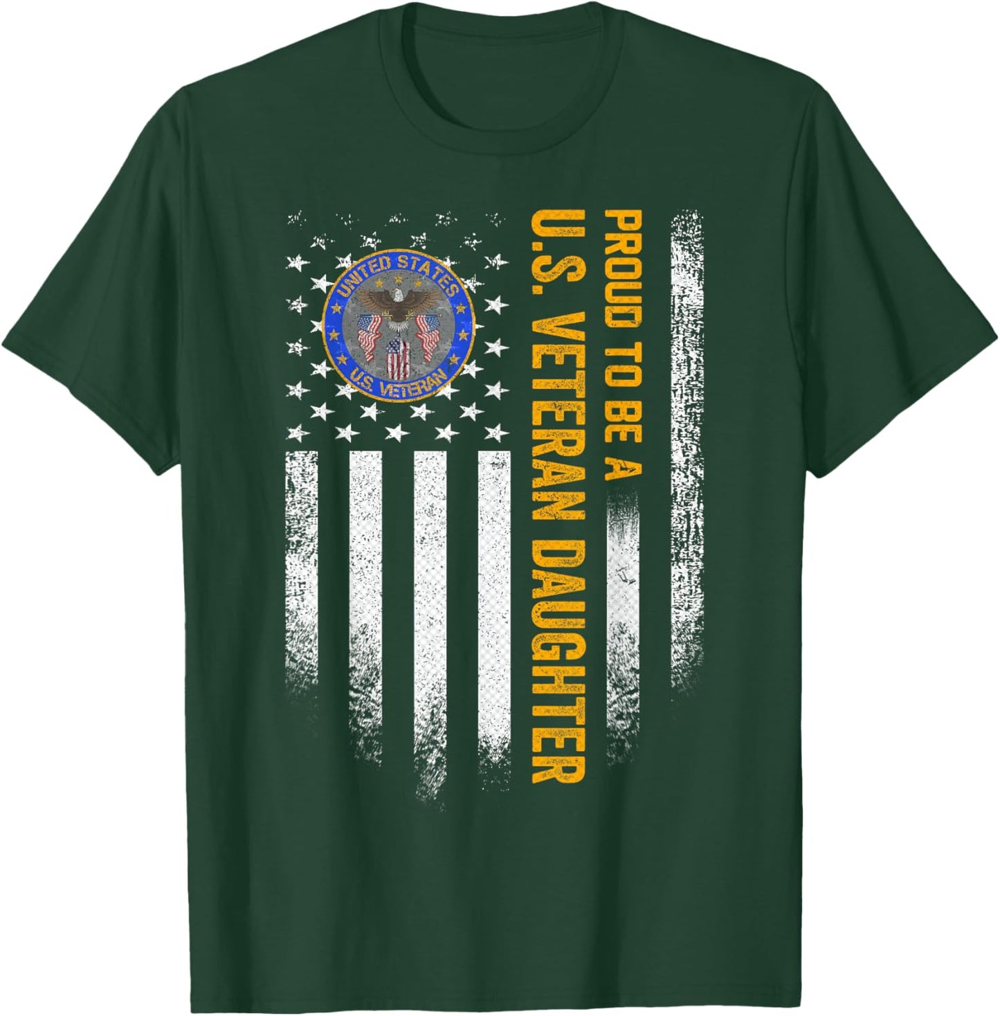 Vintage USA Flag Proud To Be A US Military Veteran Daughter Men T-Shirt - T-Shirt | Forest