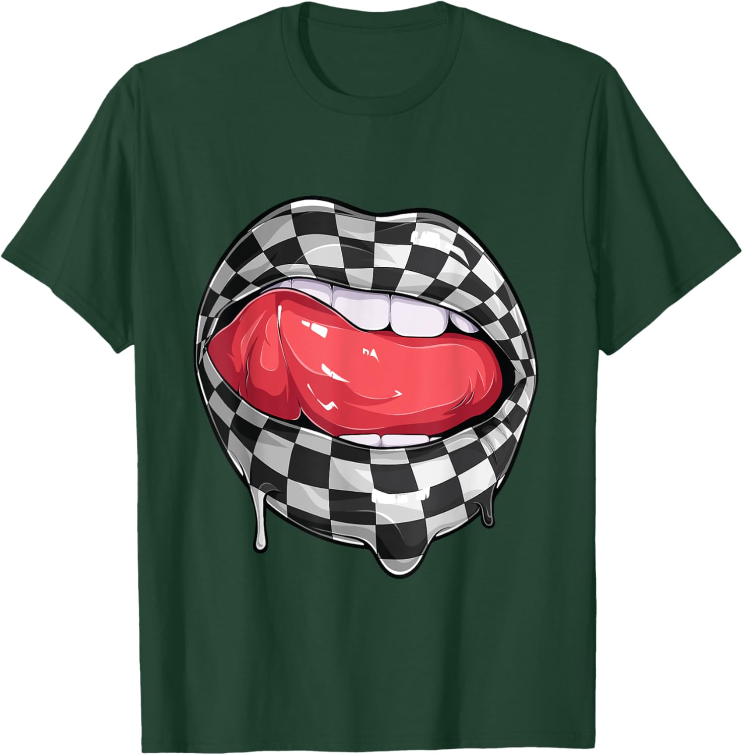 Funny Checkered Black White Lip Racer Race racing car Women T-Shirt - T-Shirt | Forest