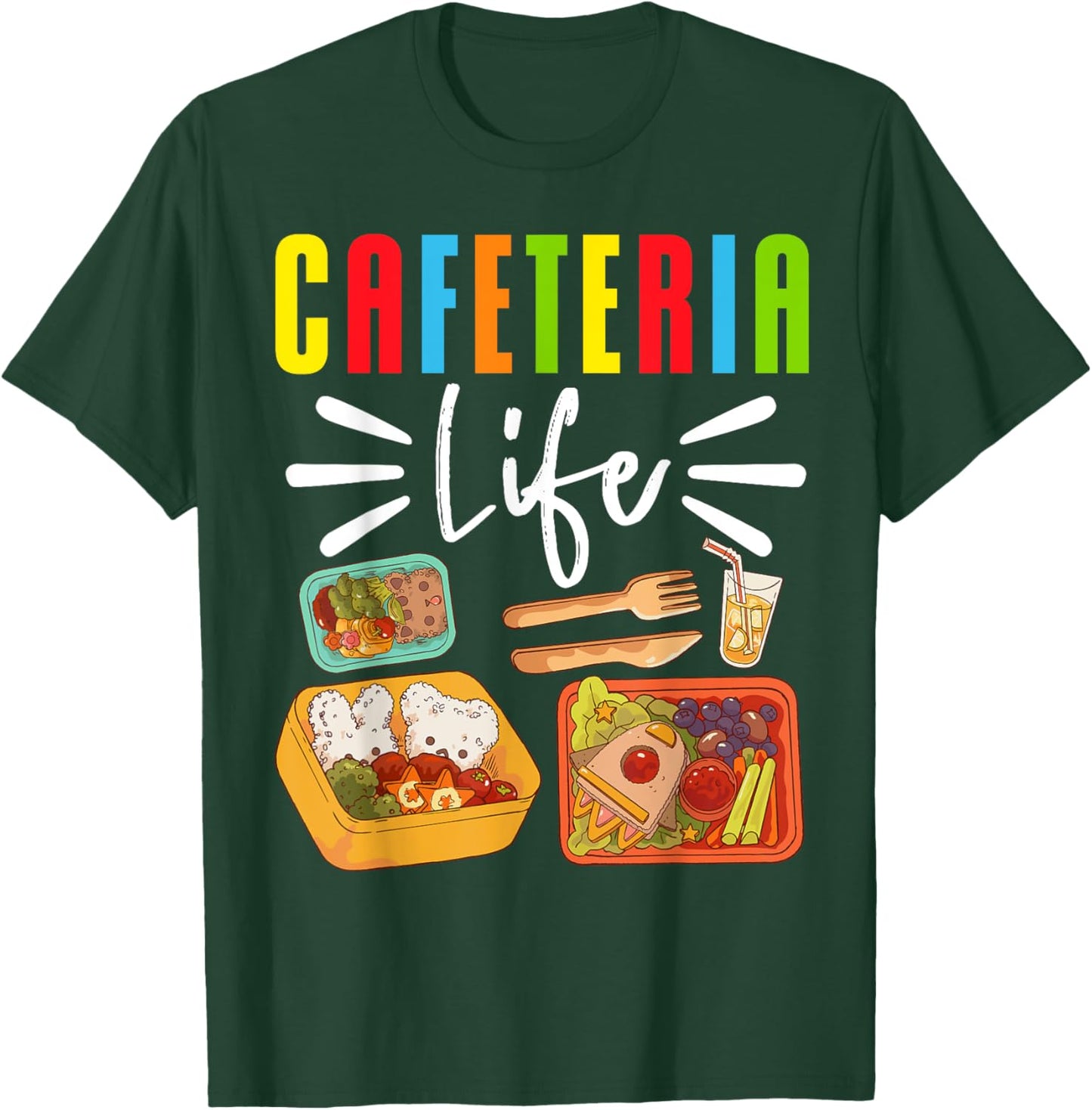 School Cafeteria Worker Lunch Lady Food Trays Cafeteria Life T-Shirt - T-Shirt | Forest
