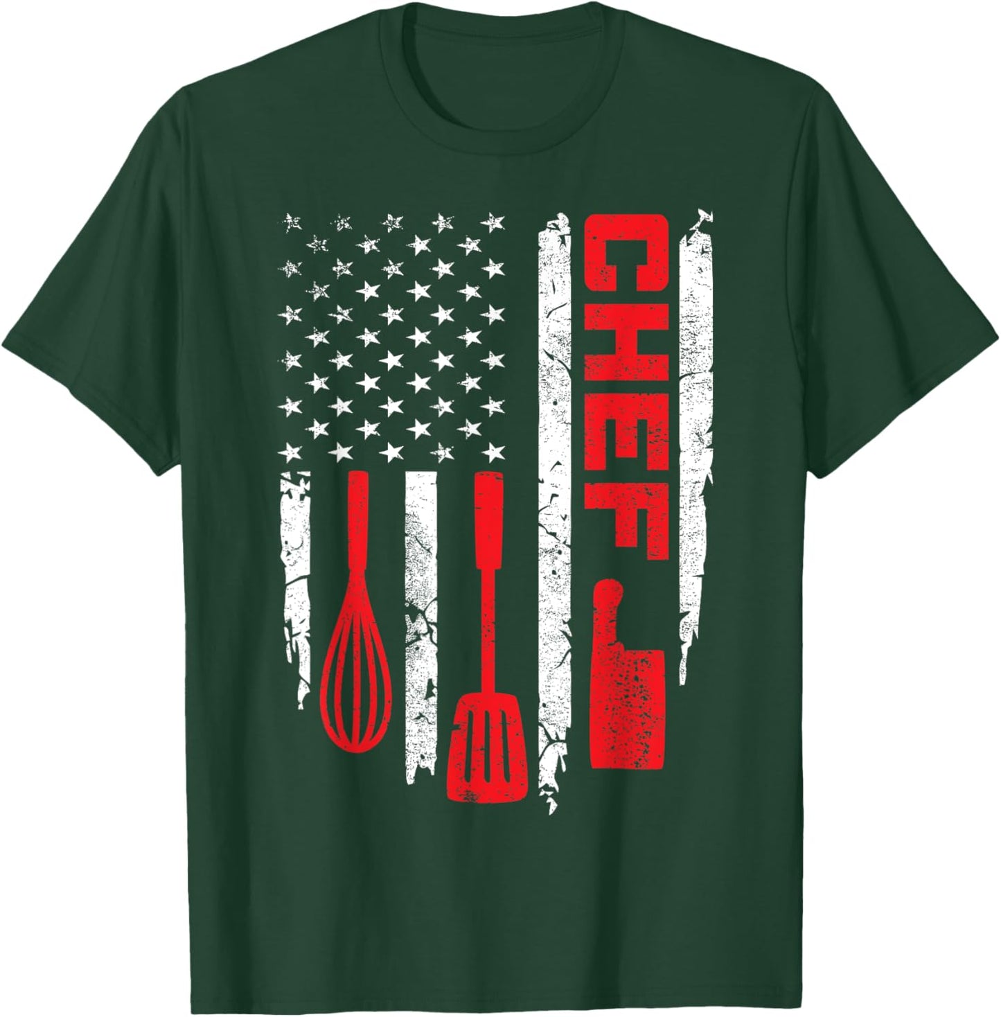 Funny Chef Cooking Vintage American Flag 4th of July T-Shirt - T-Shirt | Forest