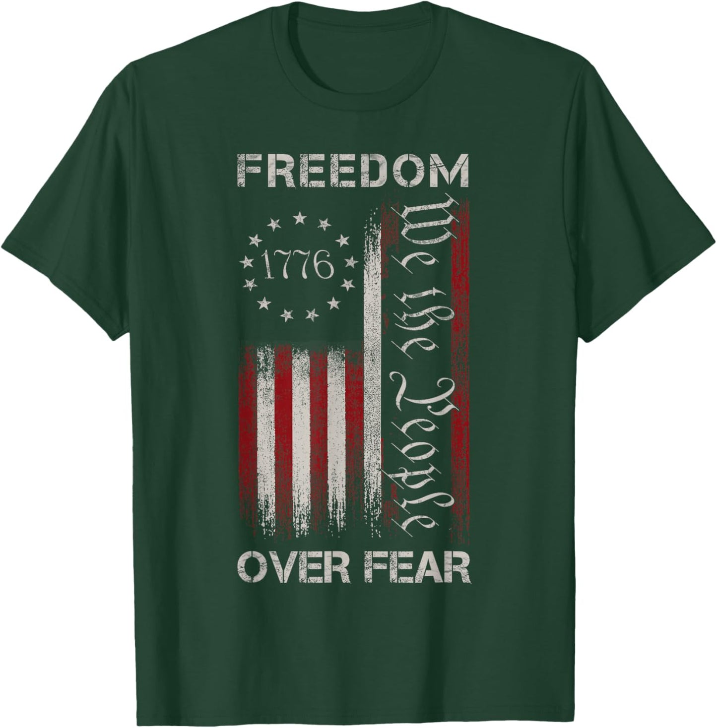 Freedom Over Fear Vintage US American Flag 1776 T-Shirt - T-Shirt | Forest