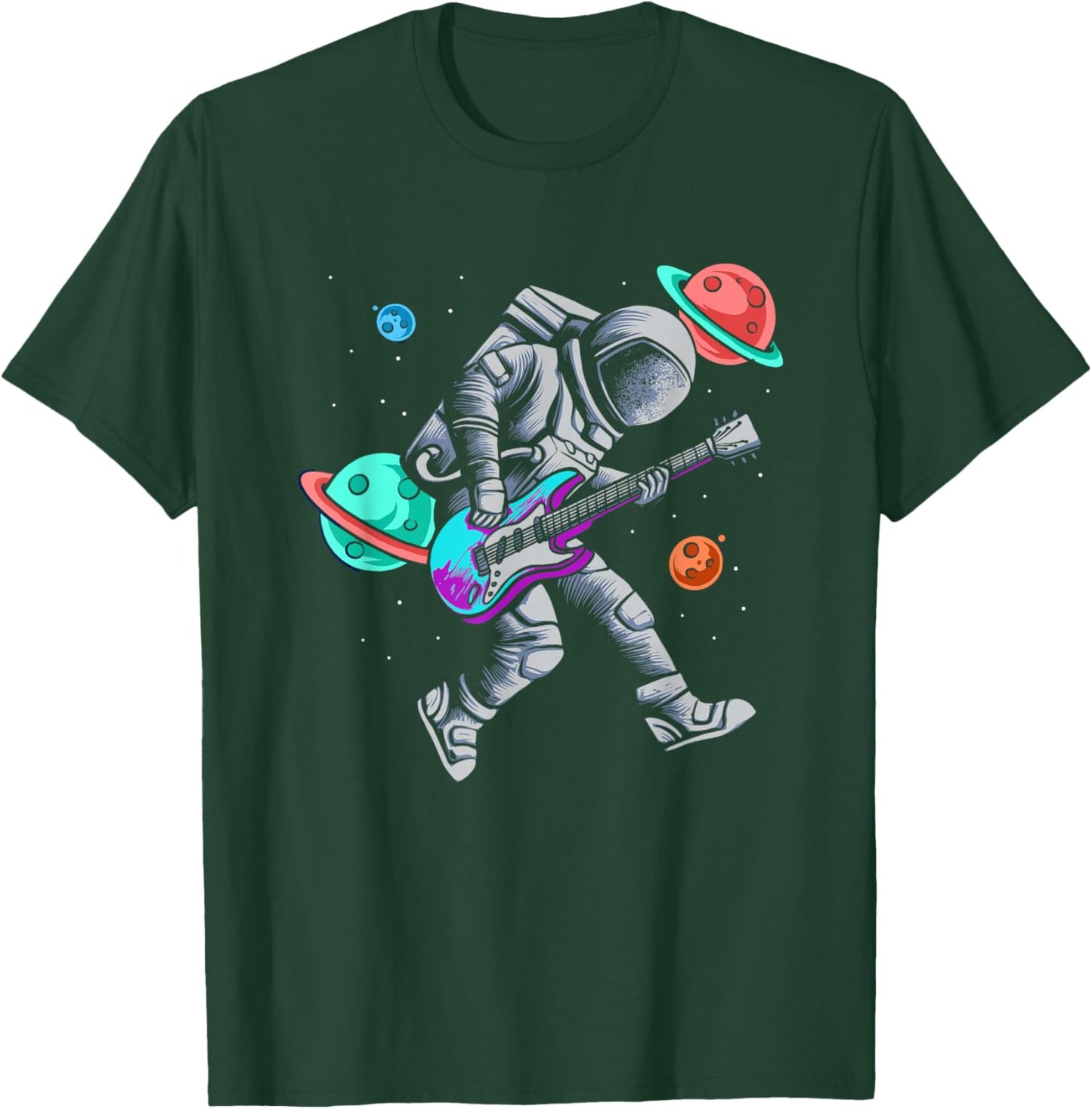 Astronaut Playing Guitar Space Planets Musician T-Shirt - T-Shirt | Forest