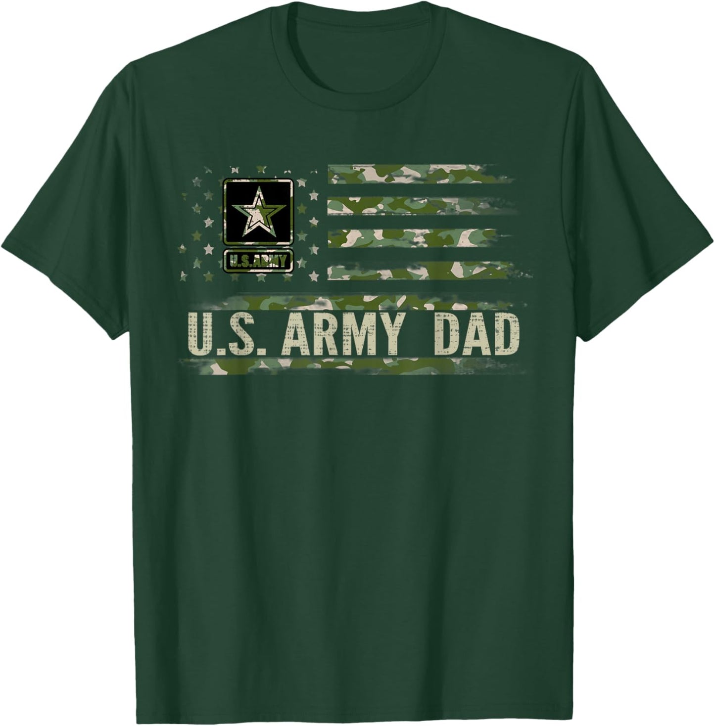 Vintage U.S Army Dad with Camo American Flag Veteran Gift T-Shirt - T-Shirt | Forest