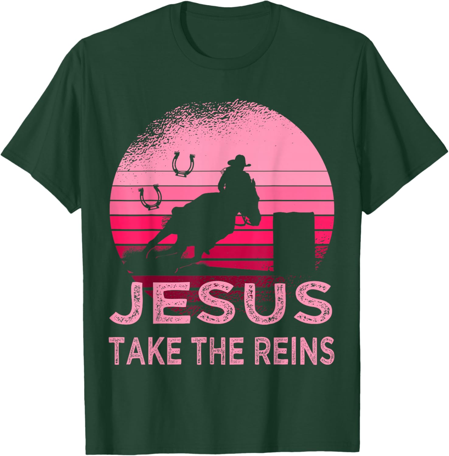 Pink Retro Horse Barrel Racing Jesus Take the Reins Rodeo T-Shirt - T-Shirt | Forest