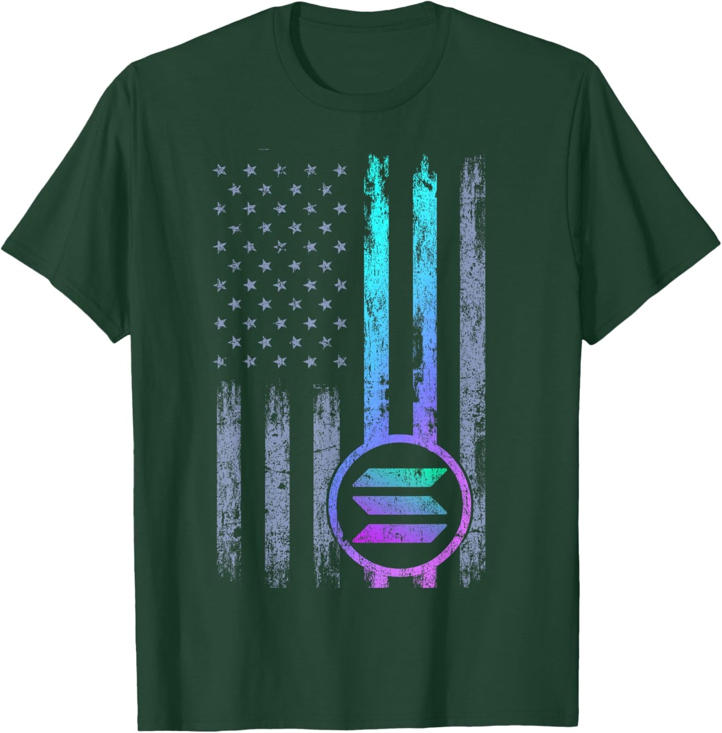 Solana Crypto Blockchain Solana Coin Distressed USA Flag T-Shirt - T-Shirt | Forest