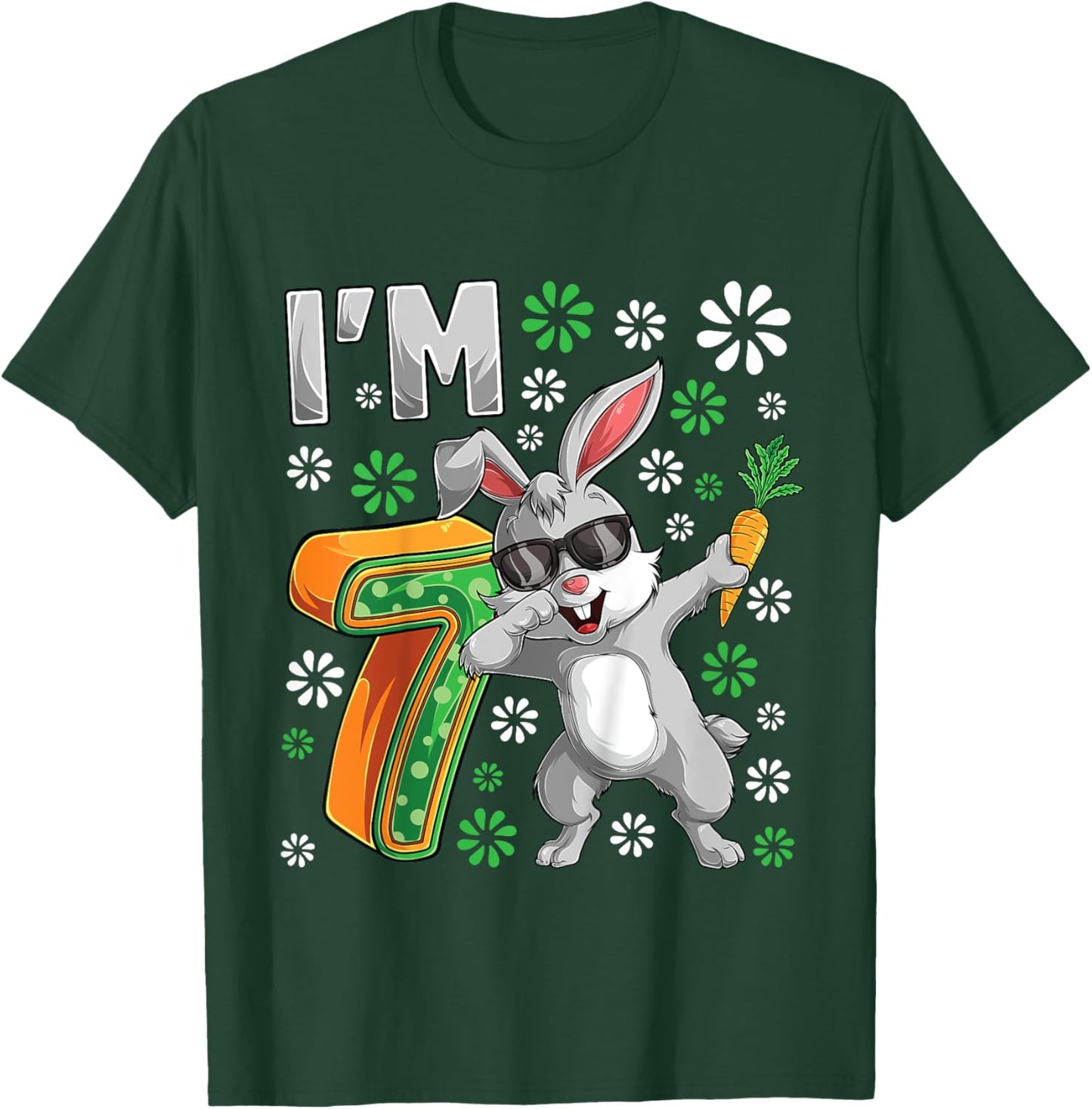 7 Year Old Bunny 7th Birthday Party Dabbing Bunny Lover T-Shirt - T-Shirt | Forest