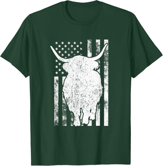 American Flag - Scottish Highland Cow For Cattle Farmer T-Shirt - T-Shirt | Forest