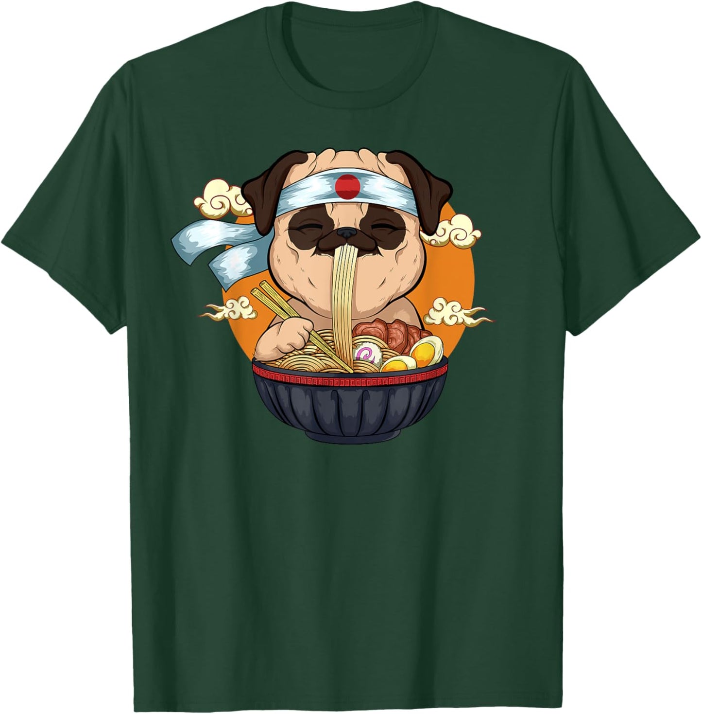 Japanese Ramen Pug Design Kawaii Anime Pug Dog Ramen Noodles T-Shirt - T-Shirt | Forest