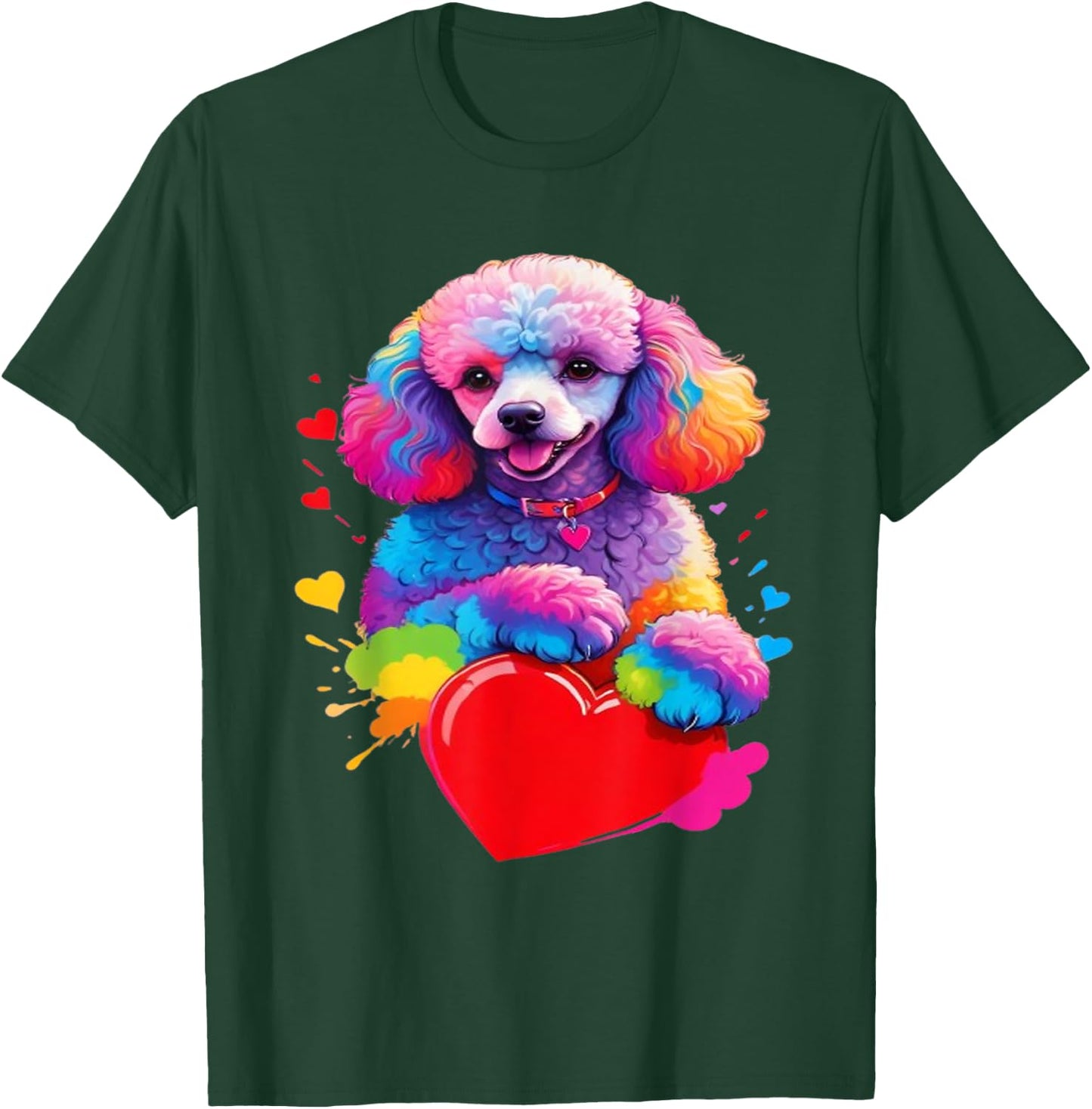 Poodle Shirt - Colorful Poodle Heart Graphic T-Shirt - T-Shirt | Forest
