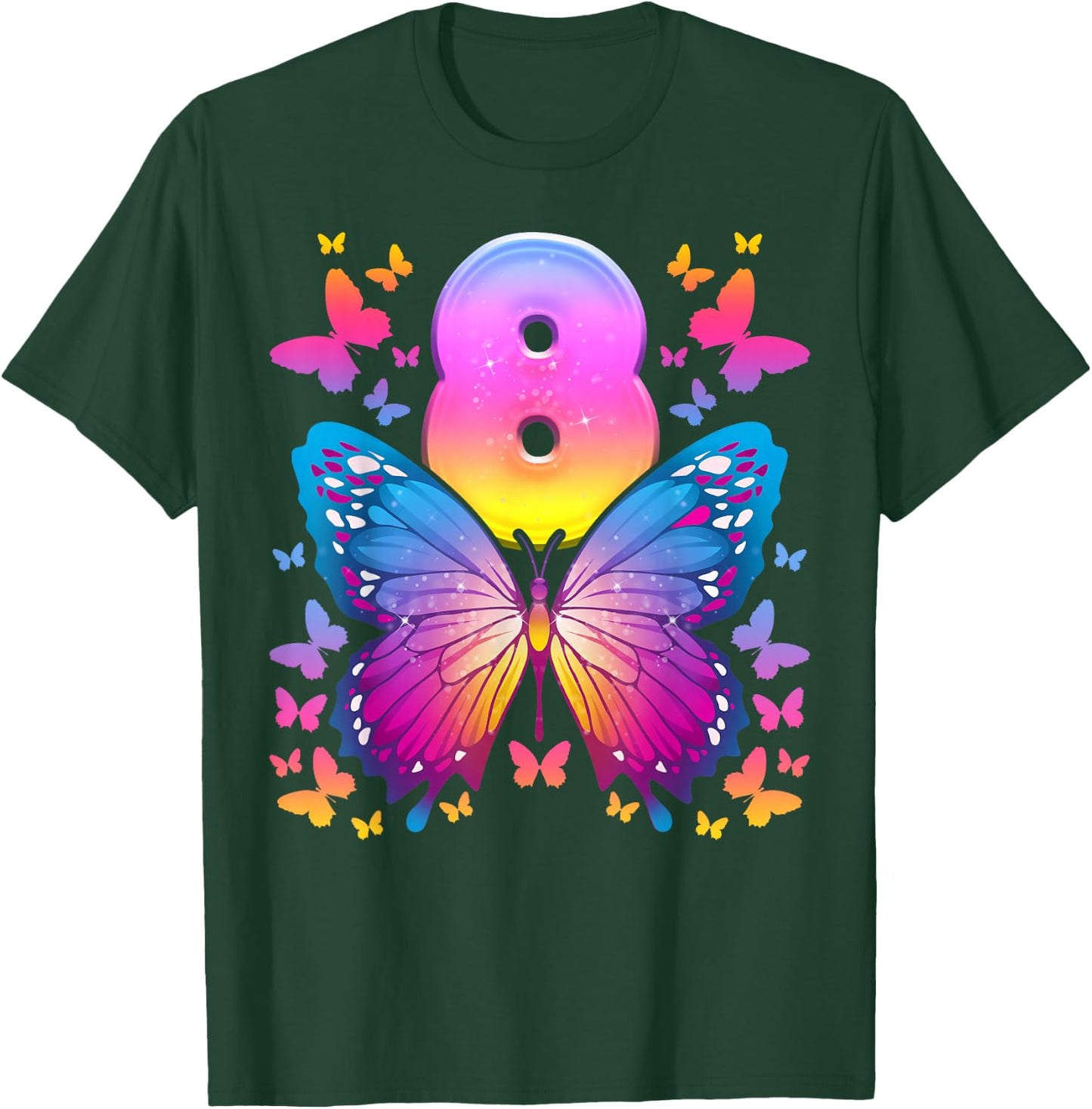 8th Birthday Girl 8 Years Butterfly Number 8 T-Shirt - T-Shirt | Forest