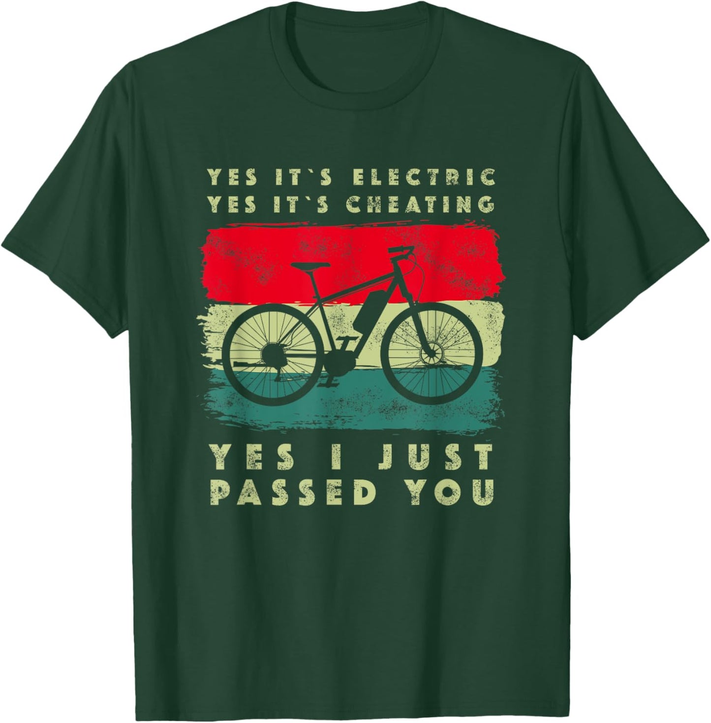 E-Bike Electric Bike Retro Outfit Gifts -Adults Black Small Graphic Short Sleeve Classic Fit Pull On Retro Cycling Accessory T-Shirt - T-Shirt | Forest