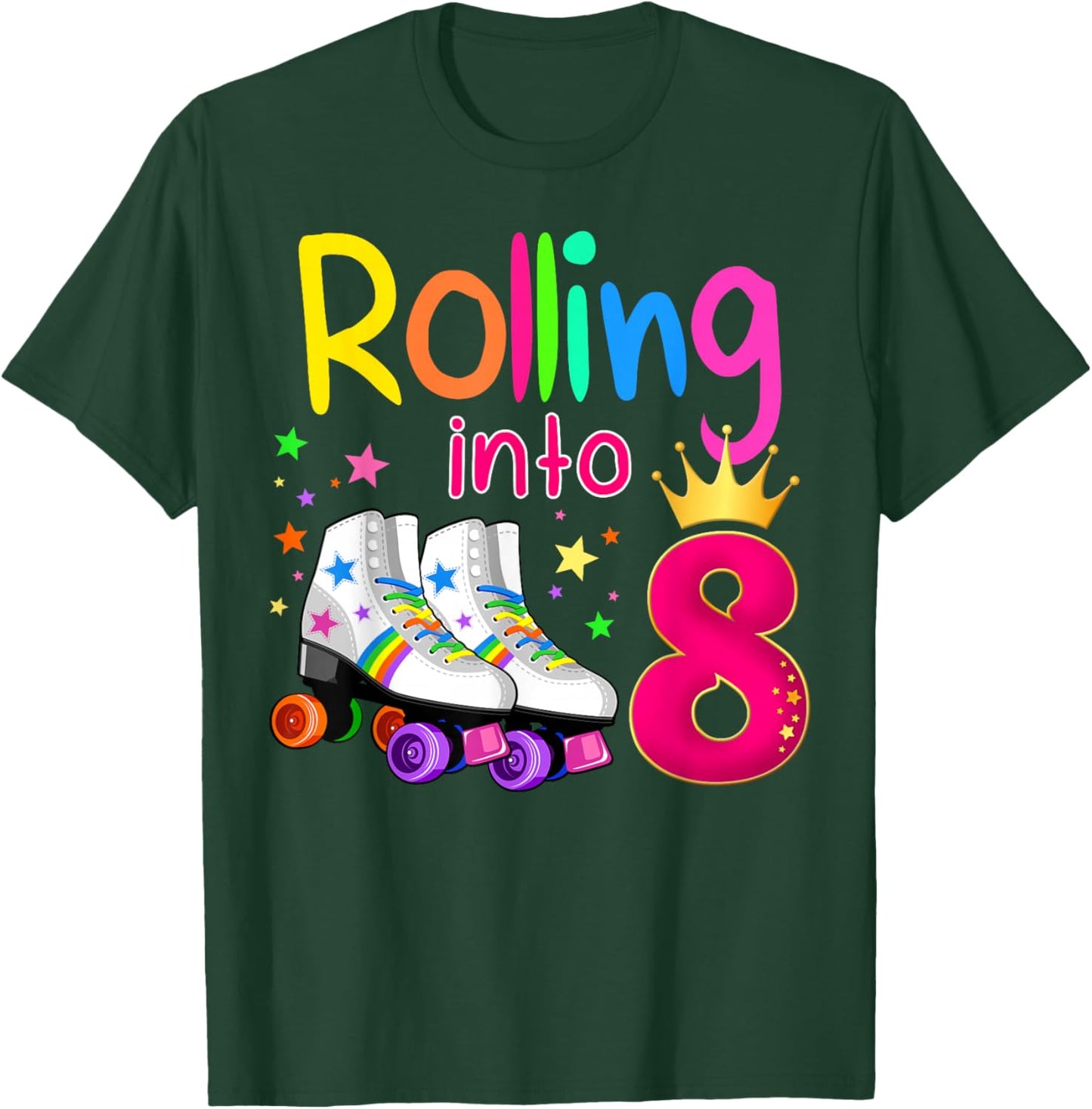 Rolling Into 8 Roller Skater 8th Birthday 8 years old B-day T-Shirt - T-Shirt | Forest