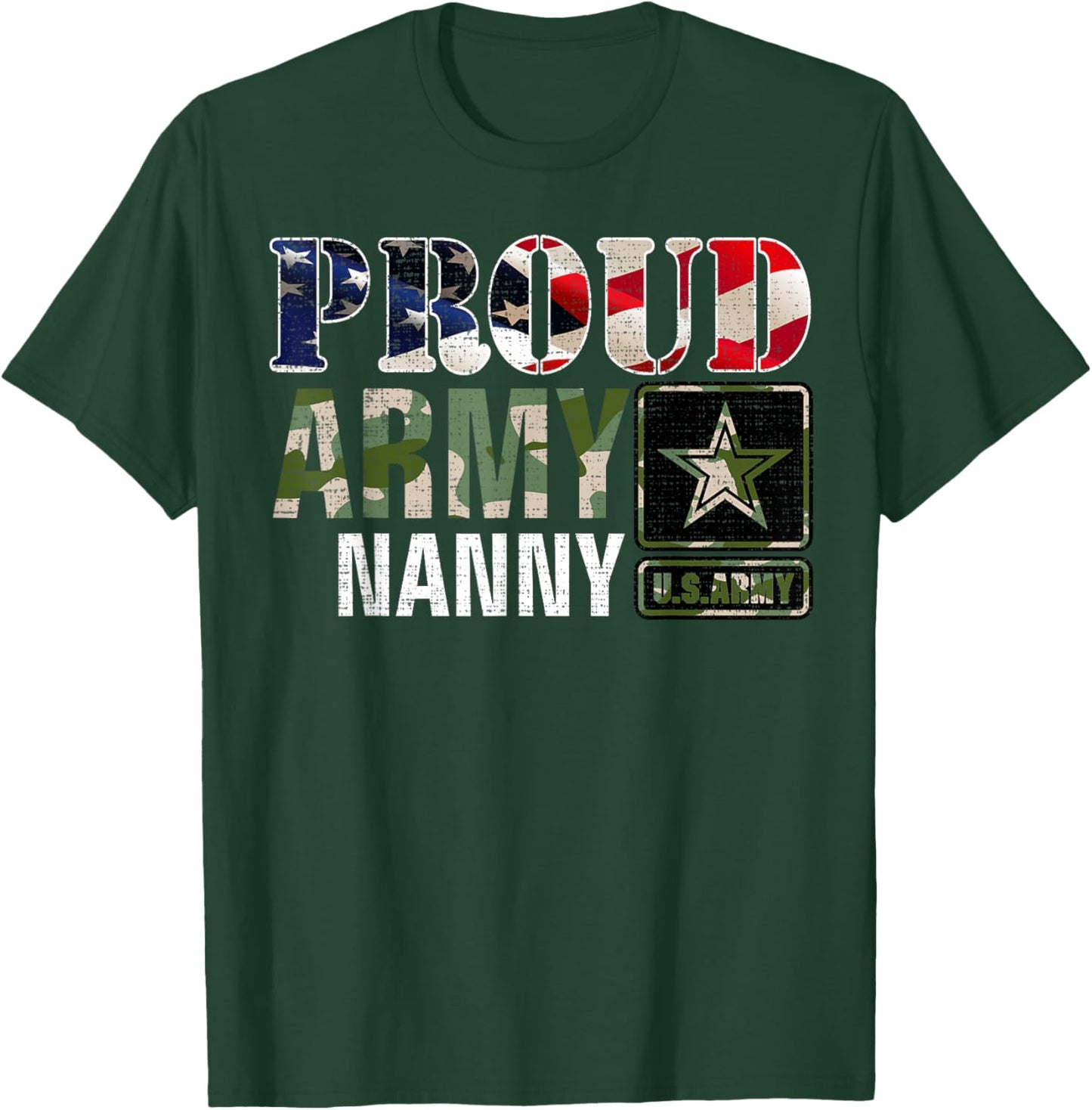 Vintage Proud Army Nanny Camo With American Flag Gift T-Shirt - T-Shirt | Forest