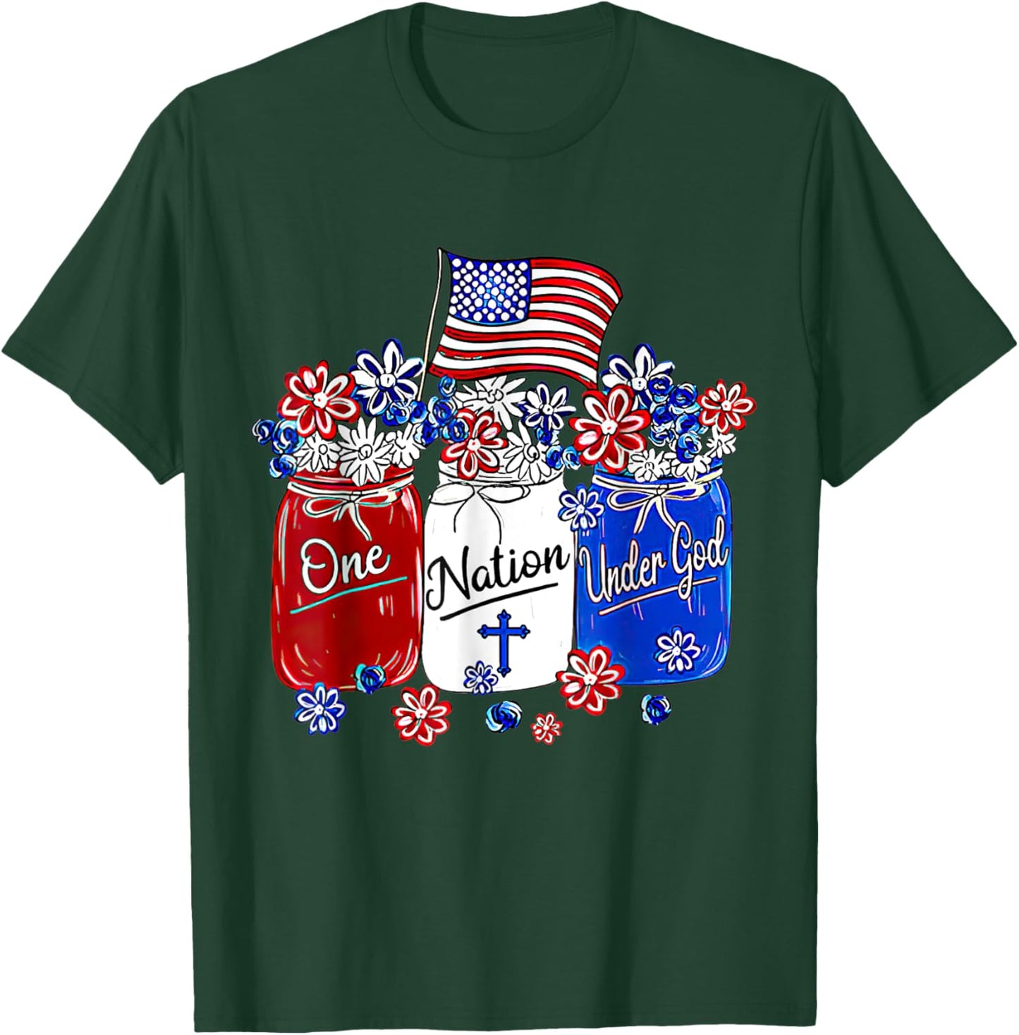 One Nation Under God American Flag Christian Jesus Patriotic Men T-Shirt - T-Shirt | Forest