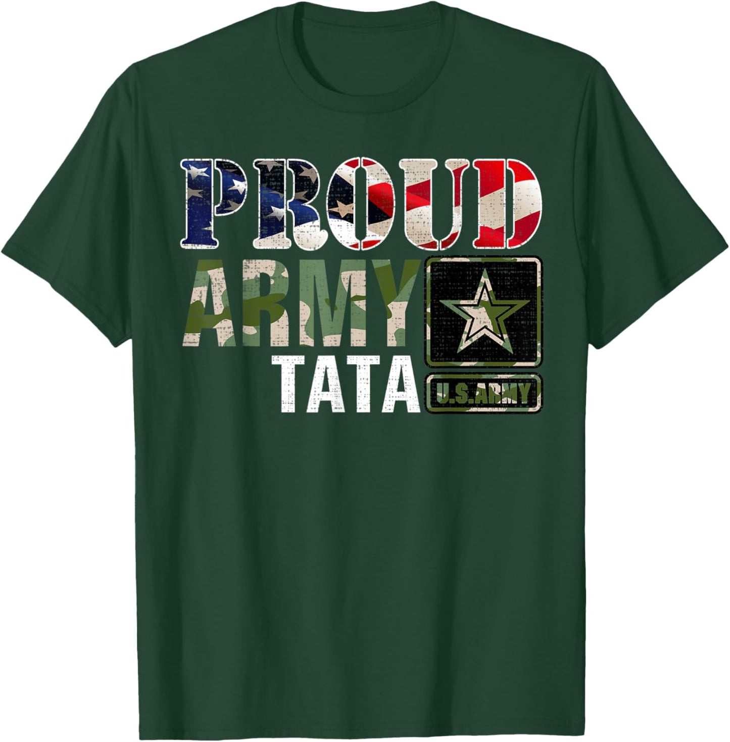 Vintage Proud Army Tata Camo With American Flag Gift T-Shirt - T-Shirt | Forest