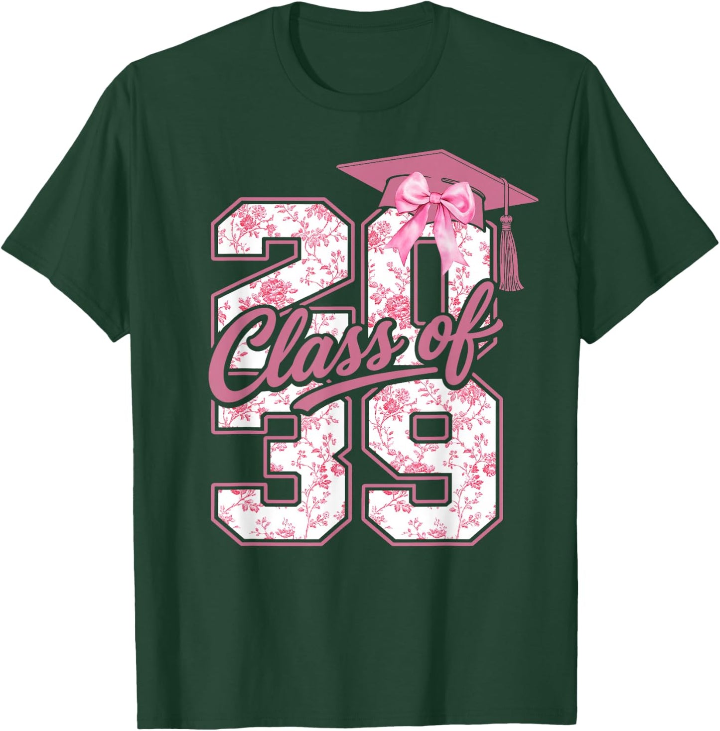 Class of 2039 Grow with Me Graduation Pink Coquette Bow Girl T-Shirt - T-Shirt | Forest