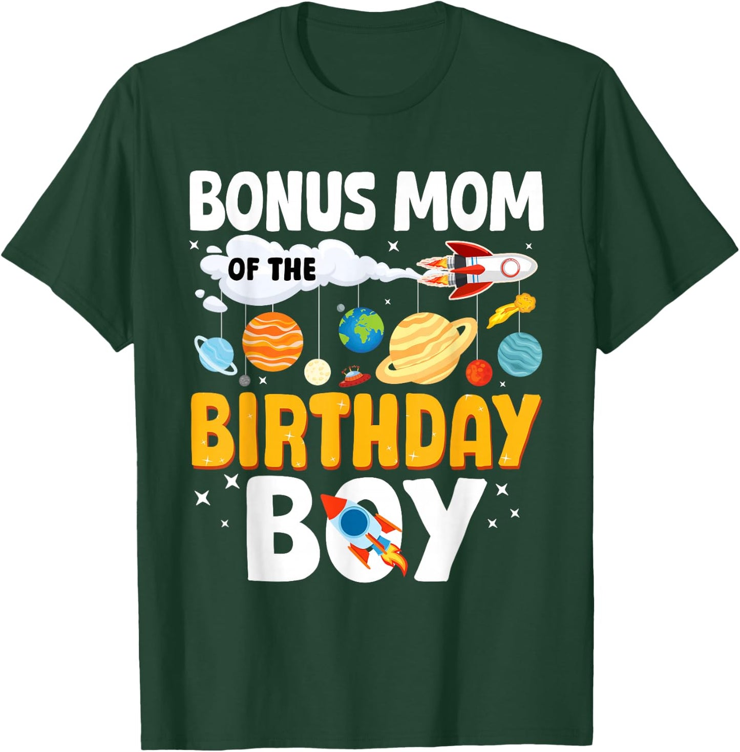 Bonus Mom Of The Birthday Boy Space Planet Theme Bday T-Shirt - T-Shirt | Forest