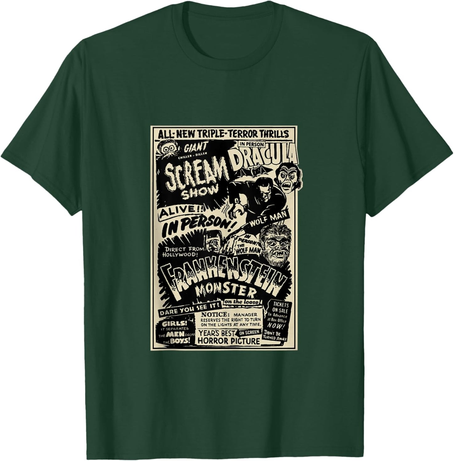 Horror Movie Monster Mummy Dracula Werewolf Frankenstein T-Shirt - T-Shirt | Forest