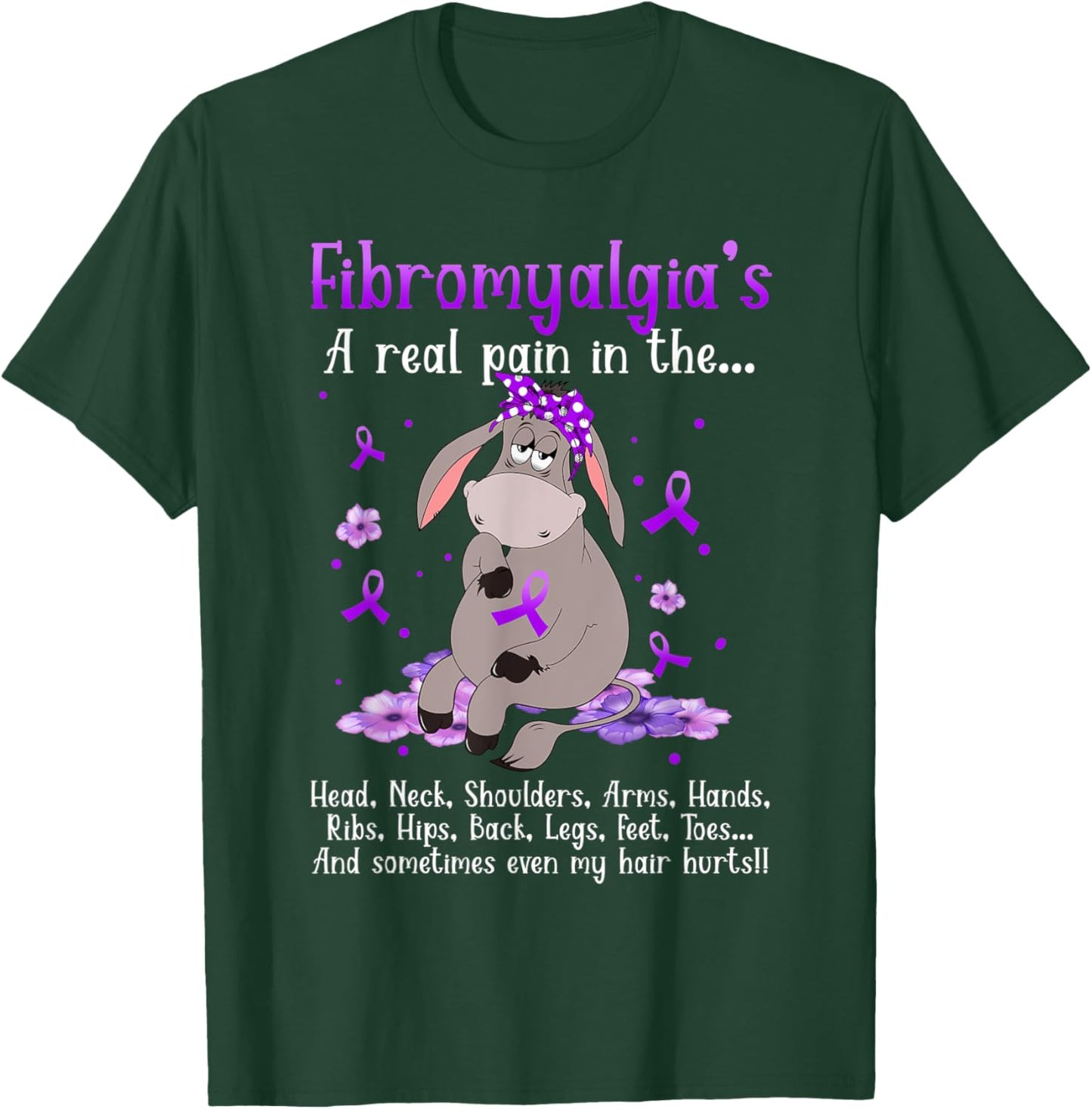 Fibromyalgia Donkey Fibromyalgia's A Real Pain In the Head T-Shirt - T-Shirt | Forest