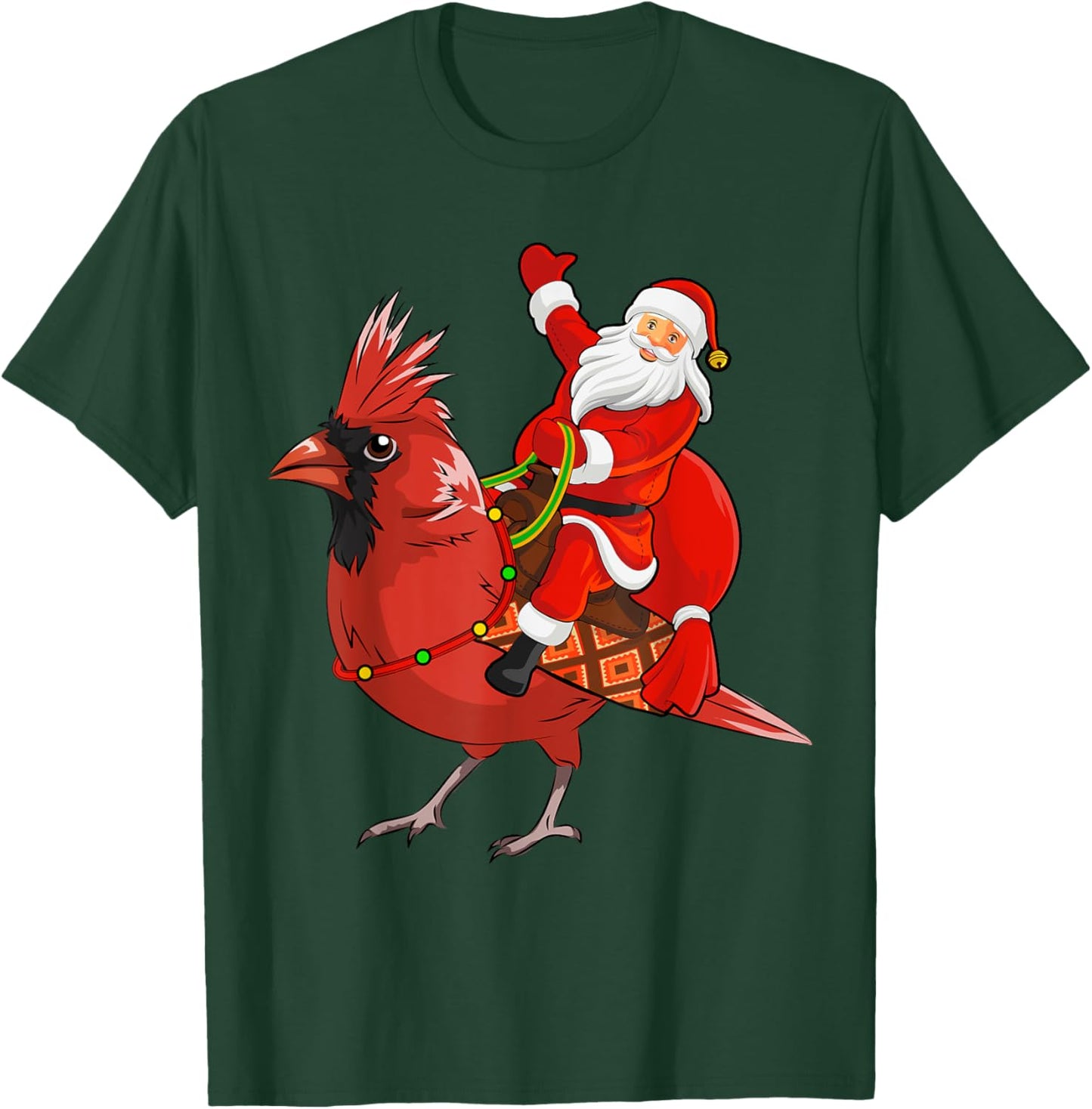 Xmas Matching Funny Santa Riding Northern Cardinal Christmas T-Shirt - T-Shirt | Forest