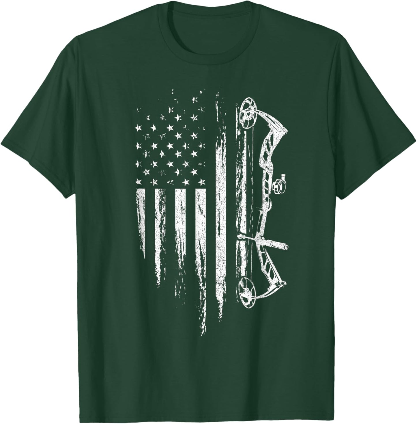 American Flag Bowhunting Bow Archery Gift Deer Hunter T-Shirt - T-Shirt | Forest