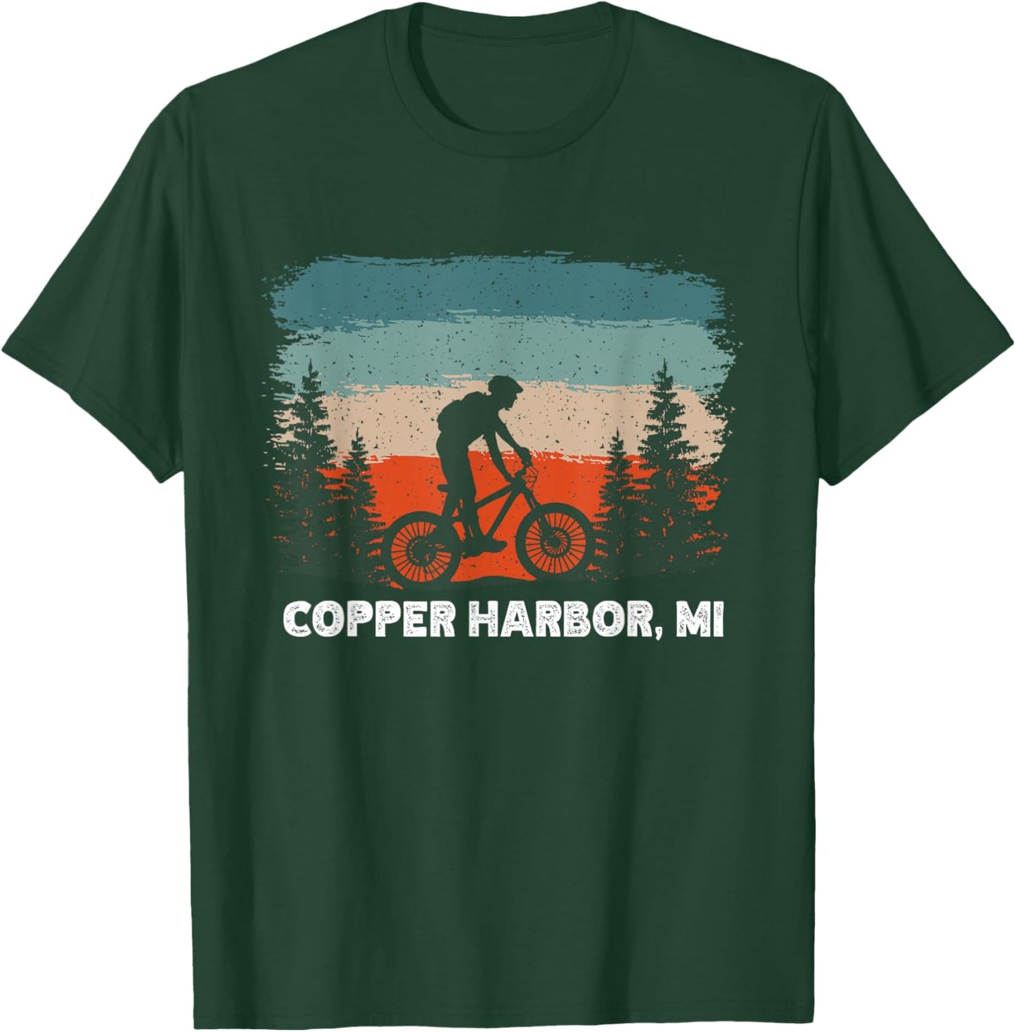 Mountain Bike Retro Sunset Vintage Copper Harbor, MI T-Shirt - T-Shirt | Forest