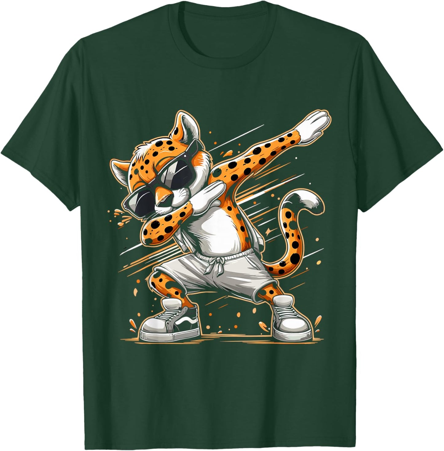 Dabbing Cheetah Wear Glasses Cute Funny Cheetah Animal , Small, Black T-Shirt - T-Shirt | Forest