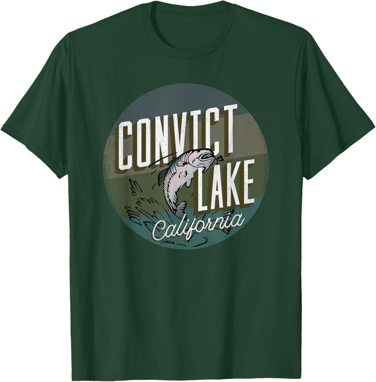 Convict Lake CA Rainbow Trout Fishing Retro Leaping Fish T-Shirt - T-Shirt | Forest