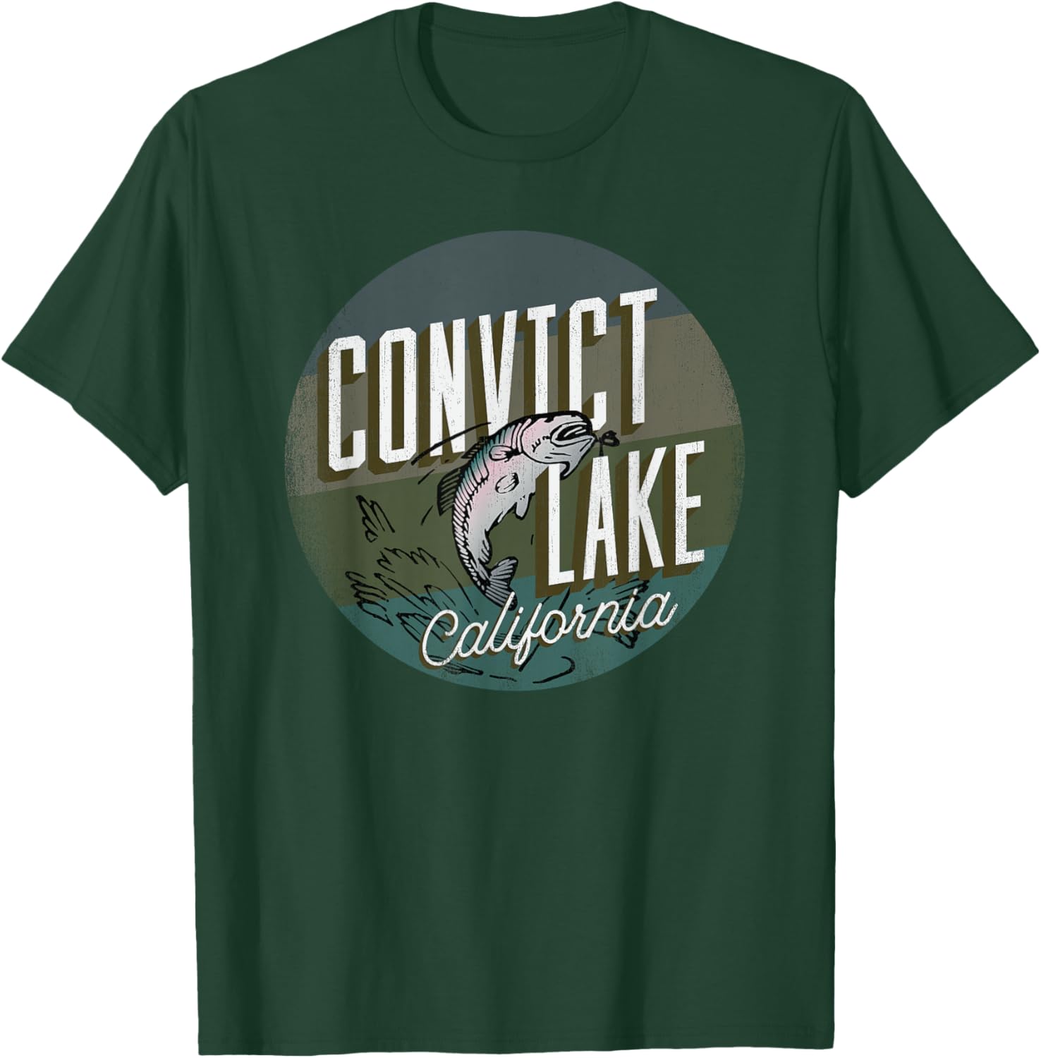 Convict Lake CA Rainbow Trout Fishing Retro Leaping Fish T-Shirt - T-Shirt | Forest