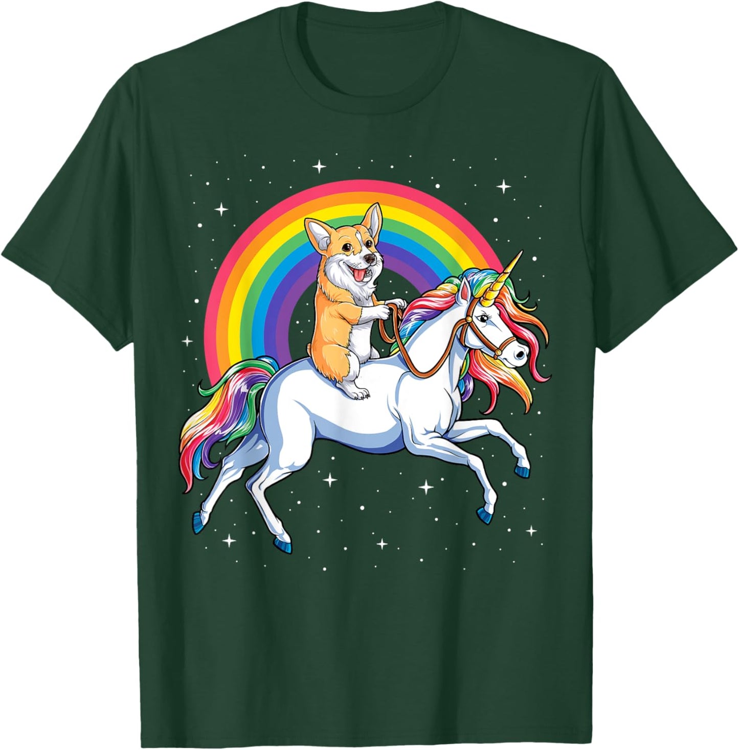 Corgi Riding Unicorn Girls Kids Rainbow Gifts Space Galaxy T-Shirt - T-Shirt | Forest