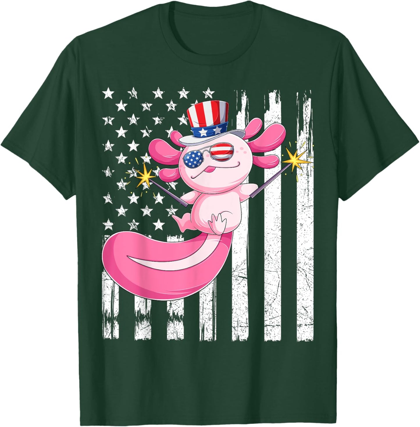 American Axolotl 4th Of July US Flag Patriotic Axolotl USA Women Kids Men T-Shirt - T-Shirt | Forest